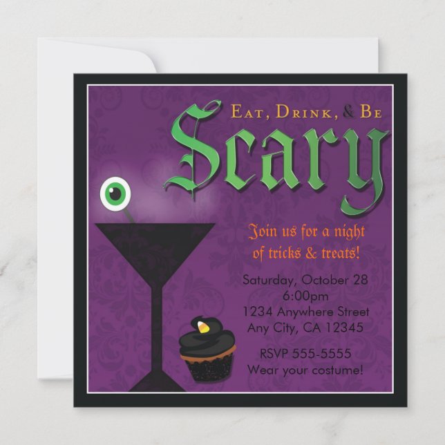 Eat Drink & Be Scary Halloween Party Invitation (Front)