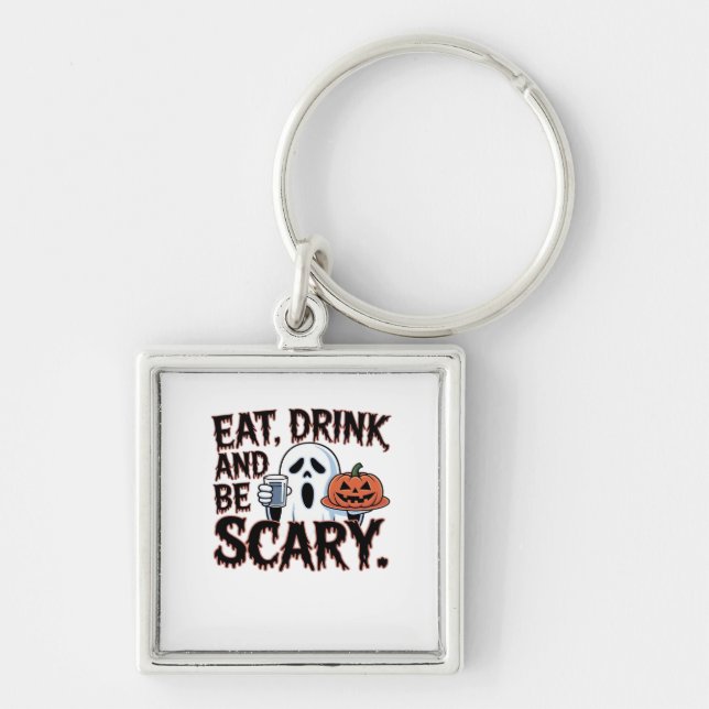 Eat Drink Be Scary Halloween Pumpkin Creative Styl Keychain (Front)