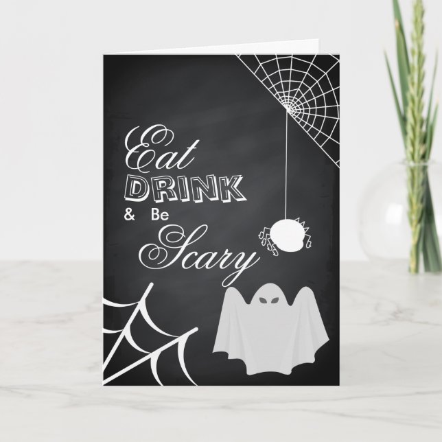 Eat Drink & be Scary Halloween Spider Web Card (Front)