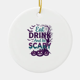 Eat Drink Be Scary Halloween Spooky Tree Pumpkins_ Ceramic Ornament