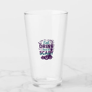 Eat Drink Be Scary Halloween Spooky Tree Pumpkins_ Glass