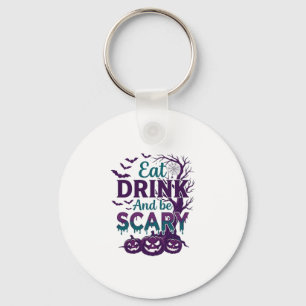 Eat Drink Be Scary Halloween Spooky Tree Pumpkins_ Keychain