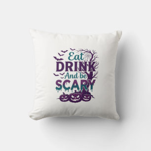 Eat Drink Be Scary Halloween Spooky Tree Pumpkins_ Throw Pillow