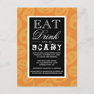 Eat Drink & Be Scary Happy Halloween Party Invitation Postcard