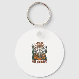 Eat Drink Be Scary Skeleton Halloween Pumpkins_1 Keychain