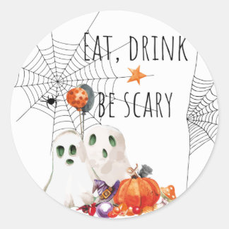 Eat, Drink Be Scary Watercolor Ghosts Classic Round Sticker