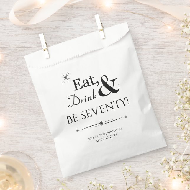Eat Drink Be Seventy Funky Retro 70th Birthday Favour Bag (Clipped)