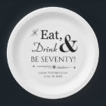 Eat Drink & Be Seventy Retro 70th Birthday Paper Plate<br><div class="desc">It's going to be a heck of a 70th birthday party so dress up your table with this funky retro Eat,  Drink & Be Seventy! paper plate. Can also be used for other ages (ie. 50,  60,  etc). Matching party supplies available.</div>