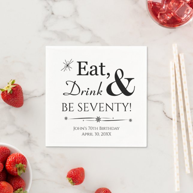 Eat Drink & Be Seventy Throwback 70th Birthday Napkin (Insitu)