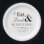 Eat Drink & Be Sixty Five Retro 65th Birthday Paper Plate<br><div class="desc">It's going to be a heck of a 65th birthday party so dress up your table with this funky retro Eat,  Drink & Be Sixty Five! paper plate! Can also be used for other ages (ie. 55,  75,  etc). Matching party supplies available.</div>