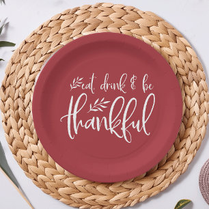 Eat, Drink & Be Thankful Custom Colour Thanksgivin Paper Plate