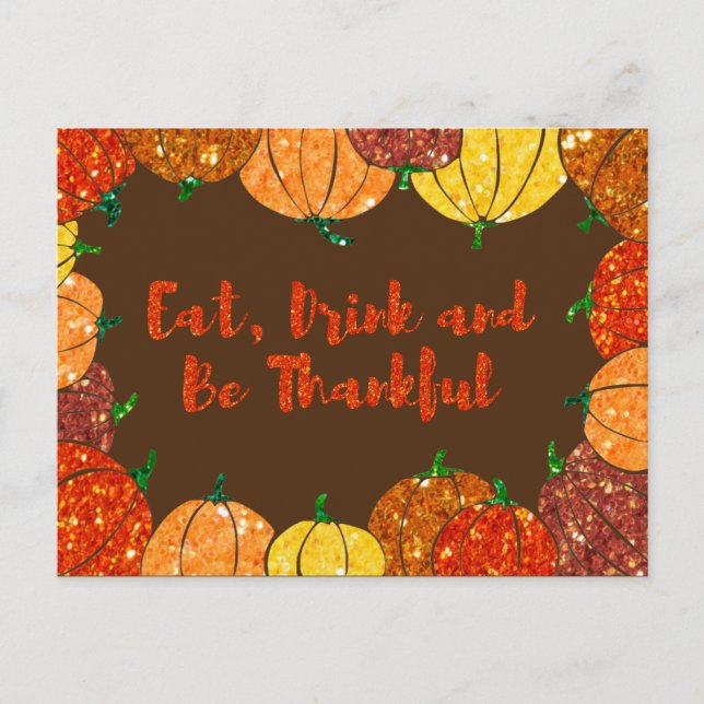 Eat, Drink & Be Thankful Thanksgiving Holiday Card (Front)