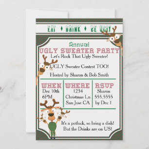 EAT DRINK BE UGLY Our UGLY Sweater Christmas Party Invitation