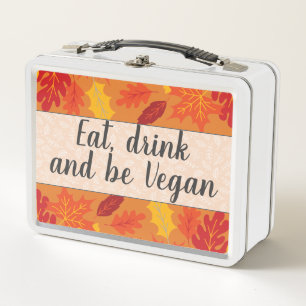 Eat drink be vegan autumn colours fallen leaves metal lunch box