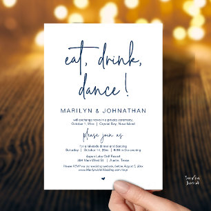 Eat, Drink, Dance, Wedding Elopement Dinner Party  Invitation