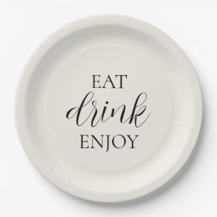 'Eat Drink Enjoy' Soft Cream Farmhouse Rustic Paper Plate
