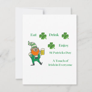 Eat, Drink, Enjoy with a Leprechaun and Beer on a  Holiday Card