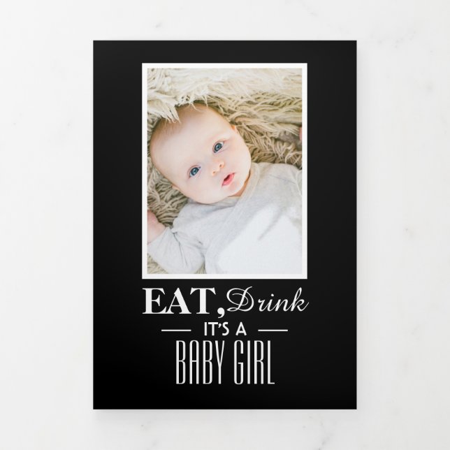 Eat Drink, Gatsby Style 6 Photo Collage Baby Birth Tri-Fold Announcement (Cover)