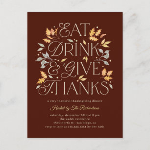 Eat Drink Give Thanks Thanksgiving Dinner Party Postcard