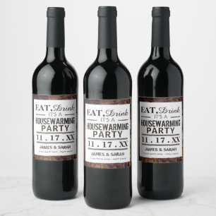 Eat, Drink Housewarming Party Dirt Brown Wine Label