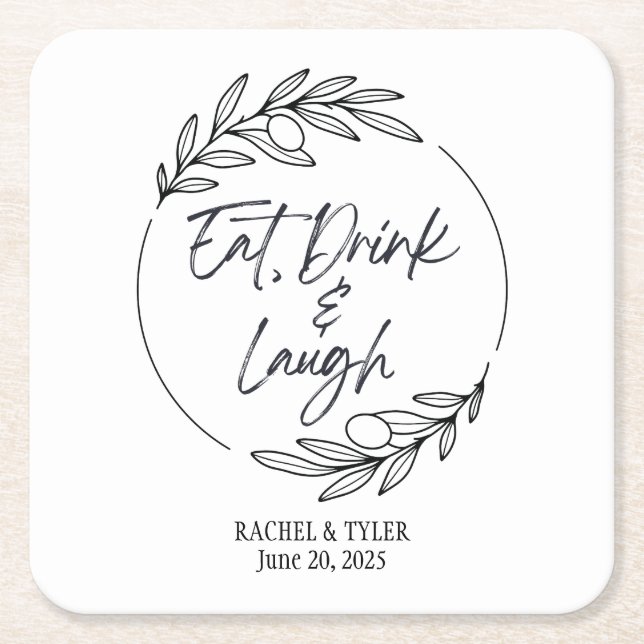 Eat, Drink & Laugh Custom Name Paper Coaster (Front)