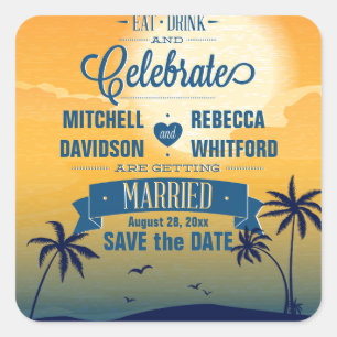 Eat Drink n Celebrate Summer Sunset Save the Date Square Sticker