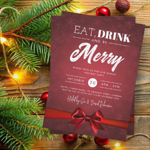 Eat, Drink Red Winter Wonderland Holiday Bow Invitation