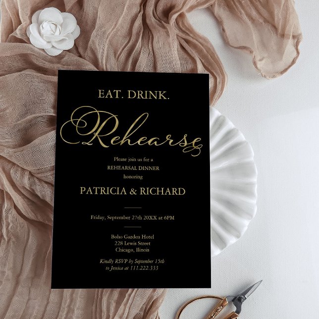 Eat Drink Rehearse Gold Foil Rehearsal Dinner Invitation (Creator Uploaded)