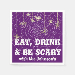Eat Drink Scary Spider Halloween Purple Web Gold Napkin
