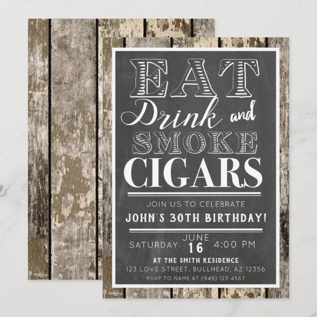 Eat Drink & Smoke Cigars Any Event Invitation (Front/Back)
