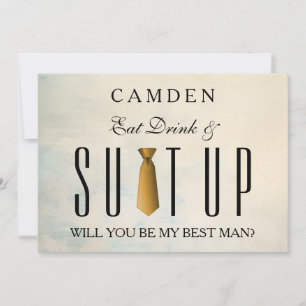 Eat Drink & Suitup Gold Will you be my Bestman Inv Invitation