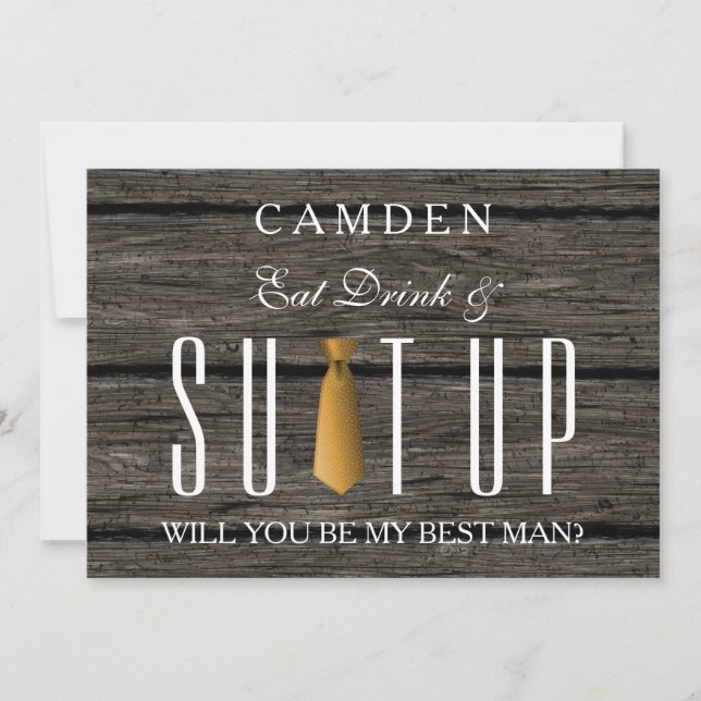 Eat Drink & Suitup Gold Will you be my Bestman Inv Invitation (Front)