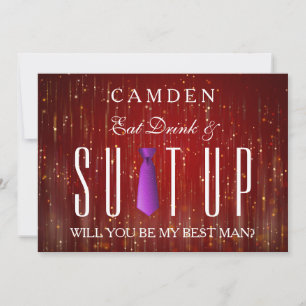 Eat Drink & Suitup Purple Will you be my Bestman Invitation