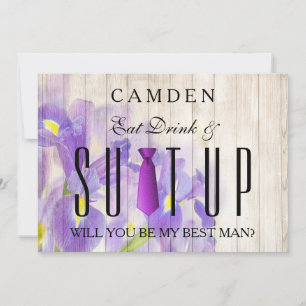 Eat Drink & Suitup Purple Will you be my Bestman Invitation