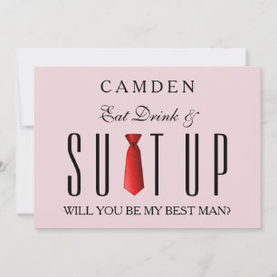 Eat Drink & Suitup Red Will you be my Bestman Invitation
