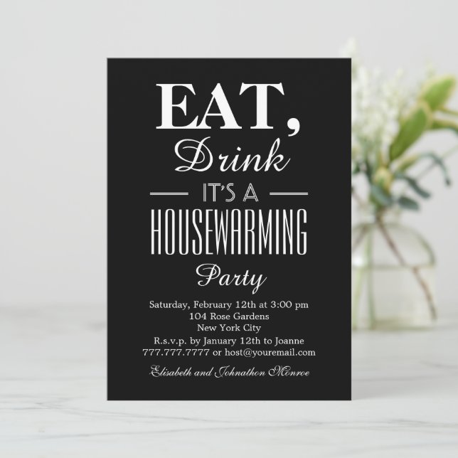 Eat Drink, Vintage Poster, Housewarming Invite (Standing Front)