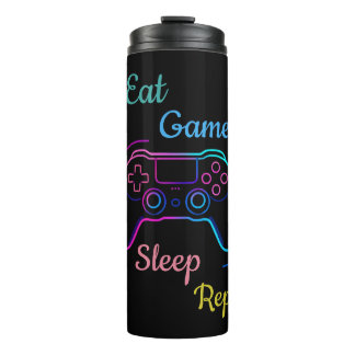 Eat Game Sleep Repeat | Neon Gamer Customizable   Thermal Tumbler