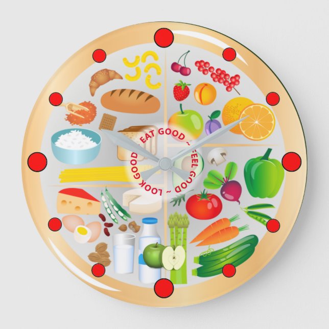 Eat Healthy Colourful Food Groups Kitchen  Large C Clock (Front)