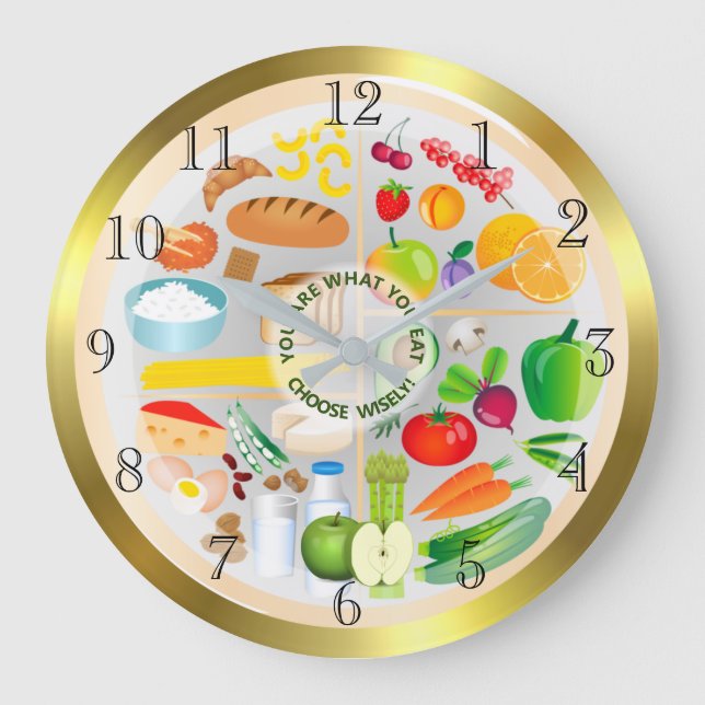 Eat Healthy Colourful Food Groups Kitchen Round Cl Large Clock (Front)