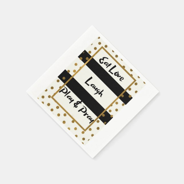 Eat love laugh play pray black gold dots paper  napkin (Corner)