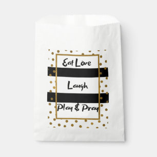 Eat love laugh play pray black gold dots poster favour bag
