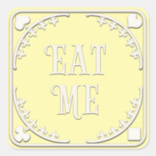 "Eat Me" Wonderland Tea Party Charming Yellow Square Sticker