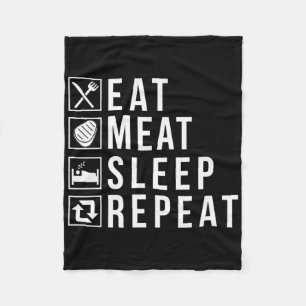 Eat Meat Sleep Repeat Bbq Grill Beef Premium Fleece Blanket