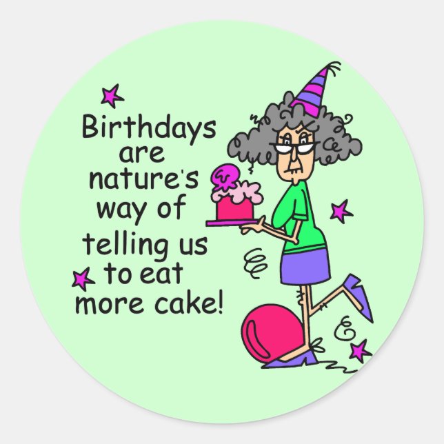 Eat More Cake Birthday Humour Classic Round Sticker (Front)