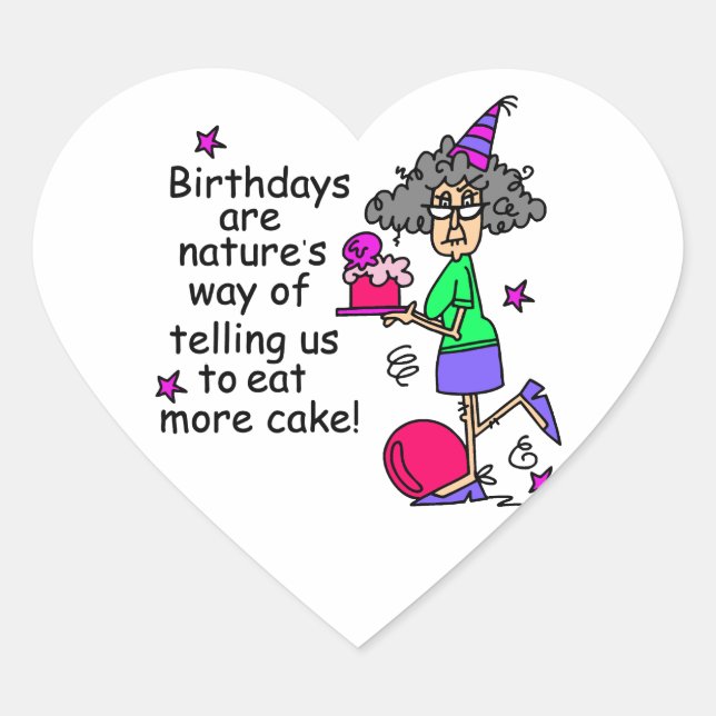 Eat More Cake Birthday Humour Heart Sticker (Front)