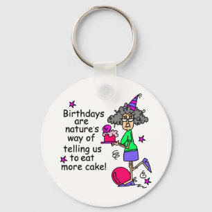 Eat More Cake Birthday Humour Keychain