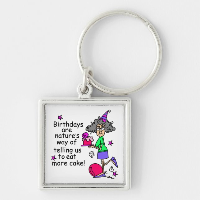 Eat More Cake Birthday Humour Keychain (Front)