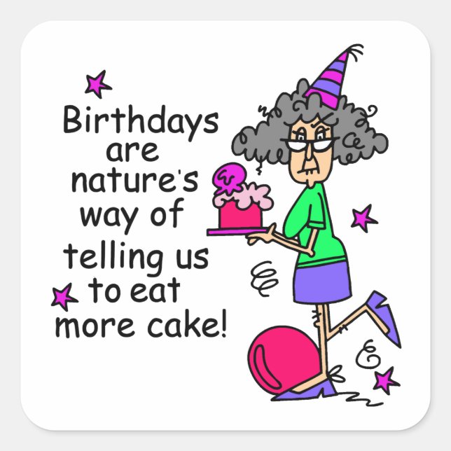 Eat More Cake Birthday Humour Square Sticker (Front)