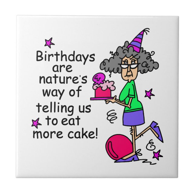 Eat More Cake Birthday Humour Tile (Front)