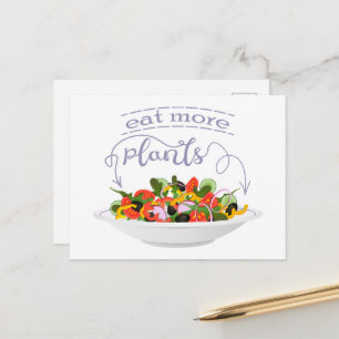 Eat more plants fresh salad motivation lettering announcement postcard
